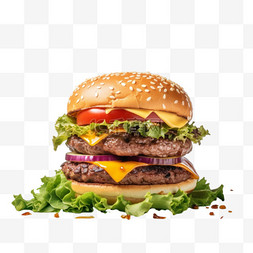 汉堡食品图片_好吃的双层牛肉汉堡美食快餐免抠