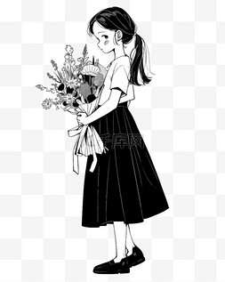 幸福成长图片_手上拿着一束鲜花的女孩