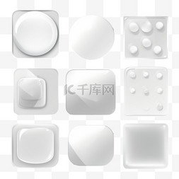 3d方形按钮图片_白色纽扣。空白标签，白色透明徽