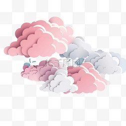 剪纸云朵背景图片_云彩背景，粉彩剪纸风格向量