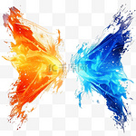VS屏幕用于体育游戏比赛锦标赛武术格斗蓝色和橙色的火焰与火花抽象的魔火与发光的尘埃矢量插图