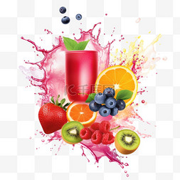 橙色果汁液体飞溅图片_果汁喷雾和水果插图