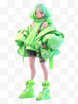 3D多巴胺绿色女孩人物形象