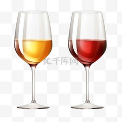 葡萄酒红酒图标图片_将透明玻璃杯与白葡萄酒和红葡萄