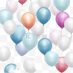 粉色背景庆祝节日图片_带有柔和色彩的逼真气球的庆祝背