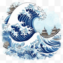 海浪海啸图片_日本风格的波浪。海浪、海浪拍打