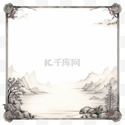 墨色边框图片_传统绘画中国风水墨山水画边框