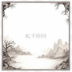 中国风水墨山水画美观边框