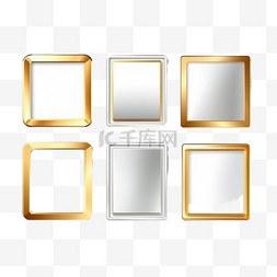 方框透明png图片_金框水平设置逼真的矢量金属金边