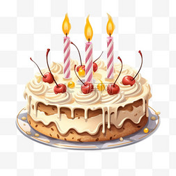 生日蛋糕。蜡烛甜奶油派插图