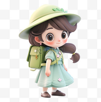 人物3d背着书包的小女孩学生卡通元素
