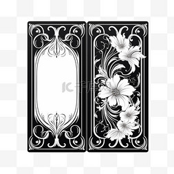 古董卡模板黑白直线书法边框花卉