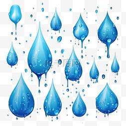 露珠雨水图片_卡通蓝色的水滴、水花、水花和泪