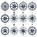 指南针图标。向量隔离图标。风玫瑰的图标。指南针符号集。股票向量。每股收益10