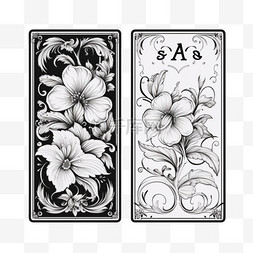 黑白花边图片_古董卡模板黑白直线书法边框花卉