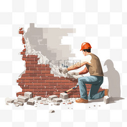 砌墙动画图片_正在施工的墙与一些用抹子的工人