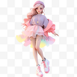 酷女孩图片_多巴胺3D立体人物粉色头发女孩