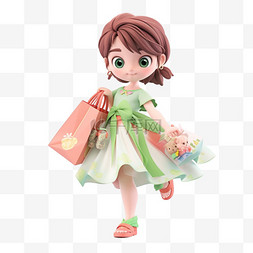 女孩拿着购物袋元素3d卡通
