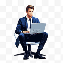 深蓝色商务图片_穿着深蓝色西装带笔记本电脑的坐