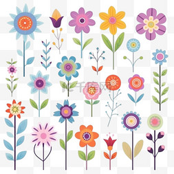 植物无缝印花图案图片_可爱的彩色春花插图