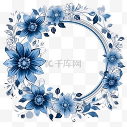 设计美学图片_装饰框背景，蓝色复古花卉设计向