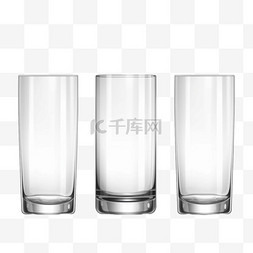 白色玻璃杯图片_空的、半的和满的水杯。矢量插图