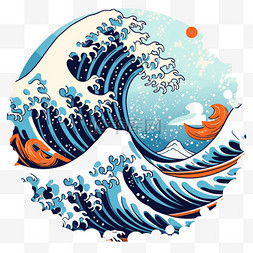 海浪风暴图片_日本风格的波浪。海浪、海浪拍打