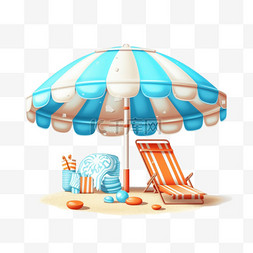 在度假沙滩图片_海滩伞与海滩配件在白天夏季户外