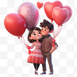情侣牵着手图片_3d人物浪漫气球卡通手绘元素