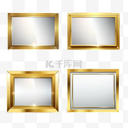 透明的正方形图片_金框水平设置逼真的矢量金属金边