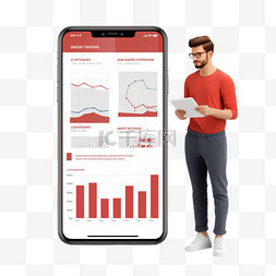 手机数据统计图片_站在屏幕上有项目统计数据的红色