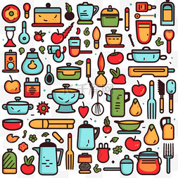 刀盘图片_烹饪涂鸦图标厨房用具系列美食餐