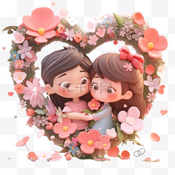 鲜花和戒指背景图片_3d浪漫七夕情侣卡通元素