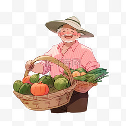 秋天元素农民推着丰收的果实卡通