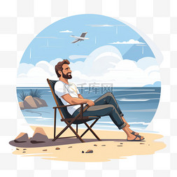 沙滩晒太阳的人图片_坐在沙滩上休闲晒太阳的人