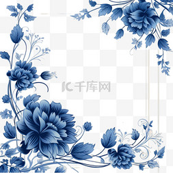 古典蓝色装饰图片_装饰框背景，蓝色复古花卉设计向