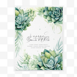 花卉结婚邀请函图片_绿色多肉花卉水彩插图结婚邀请函