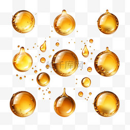 露珠水滴图片_一套逼真的金色油滴或蜂蜜