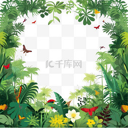 植物森林边框图片_平坦的丛林植物边框背景