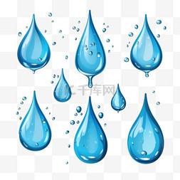 纯净装水图片_卡通蓝色的水滴、水花、水花和泪