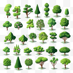 森林等距图片_具有各种形状的绿树和灌木的公园