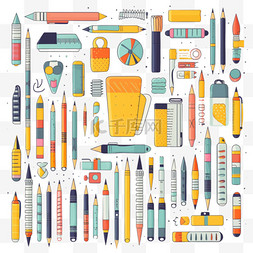 彩色学习用品图标图片_钢笔和其他办公用品的集合柔和的