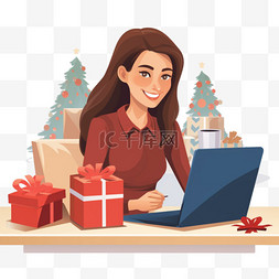 用电脑在线订购礼物的女商人