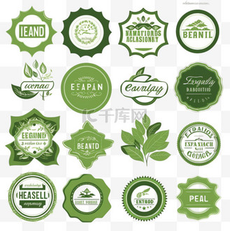 一套环保的文本标签，用于生态、自然、有机产品包装设计。