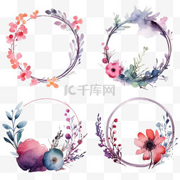 花和圆形图片_一套水彩画圆框和花框