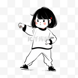 武术素描图片_卡通简约线条人物小女孩在打拳