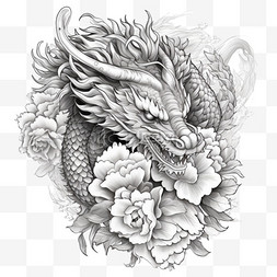 古玩素材图片_中国新年2020节日龙画花卉小品