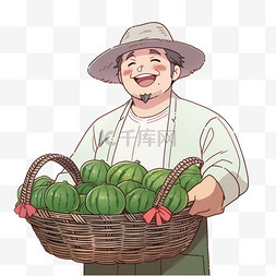 手绘西瓜背景图片_农民拎着丰收的西瓜卡通元素
