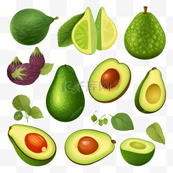 绿色健康新鲜营养图片_新鲜鳄梨蔬菜套装图标