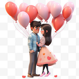 情侣浪漫气球卡通手绘3d元素